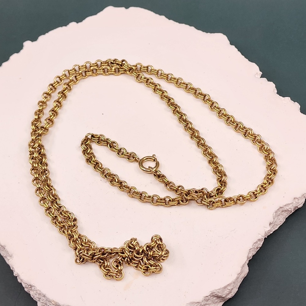 Gold Tone Double Rolo Link Chain Necklace Long Layering Statement Chunky Retro